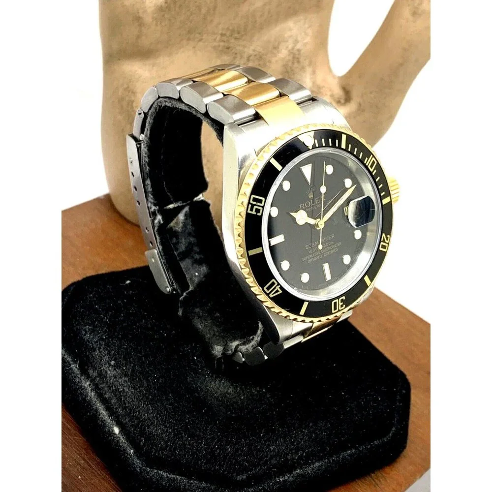 Rolex Men's Watch 16613 Submariner Automatic Black Dial Two Tone 18k Gold Steel
